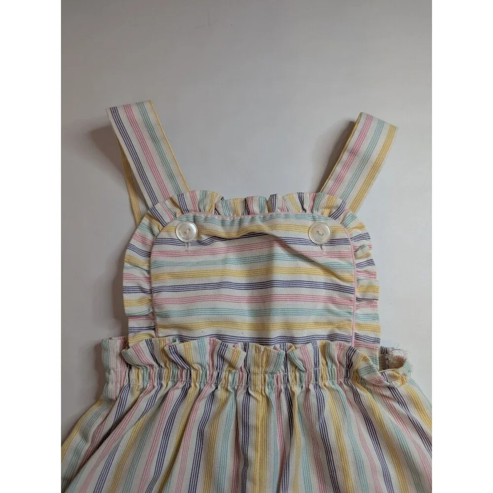 Vintage 80s Tiny Tots Pink Yellow Striped Overalls Ice Cream Cone Size 18 Months